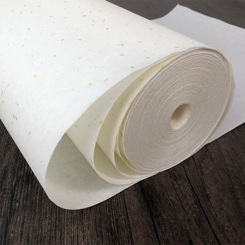 Espolvorear papel de arroz de largo rollo de oro engrosado gran Buda rojo amarillo antiguo azul y negro medio crudo caligrafía de caligrafía y pintura china