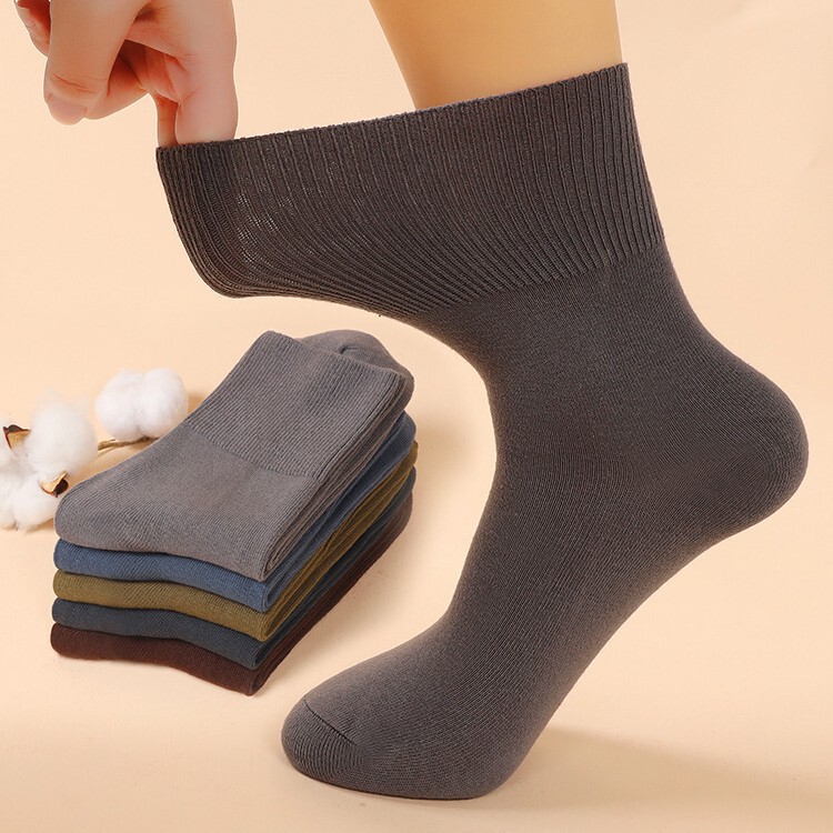 Loose-Fitting Men's Socks, Extra Large Size, Warm Mid-Tube Pure Cotton Business Socks