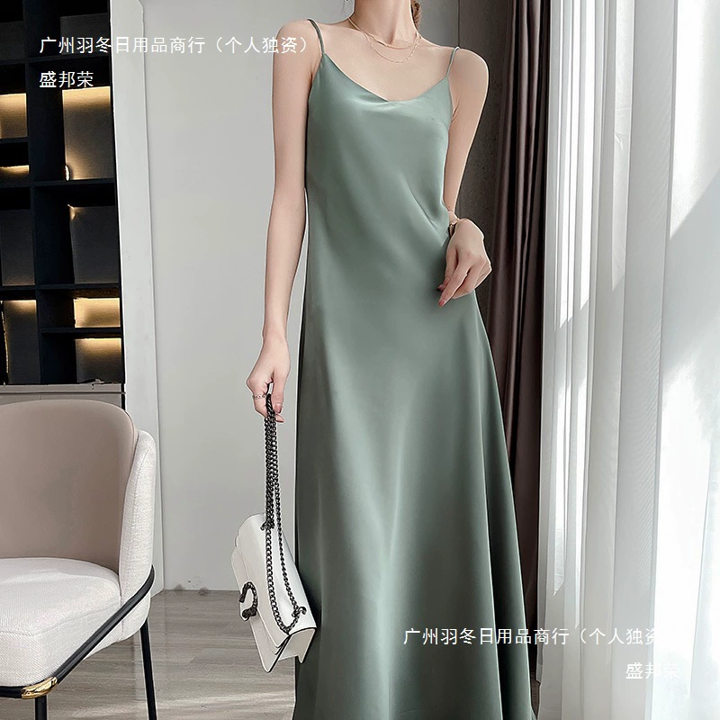 Шелковое триакетатное платье на подтяжках для женщин, летняя свободная длинная юбка с внутренней стороны, французский дизайн, сказочный атласный производитель