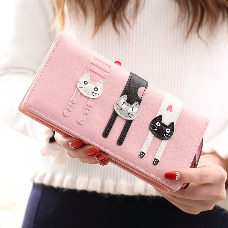 New Ladies Wallet Fashion Cartoon Cat Zipper Large Capacity Three-fold Wallet Student Change Wallet Mobile Phone Bag New Ladies Wallet Fashion Cartoon Cat Zipper Large Capacity Three-fold Wallet Student Change Wallet Mobile Phone Bag