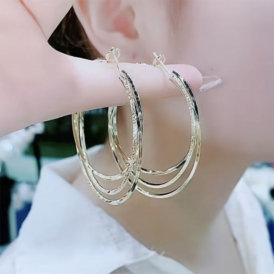 @ 特价@ 韩国2025年新款潮多层大圈时尚气质女神范夸张耳钉耳饰女