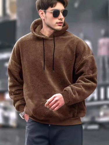 Alibaba.com Autumn and Winter Men's Casual Large Size Hooded Sweatshirt, Unisex Coral Fleece Fashion Warm Coat