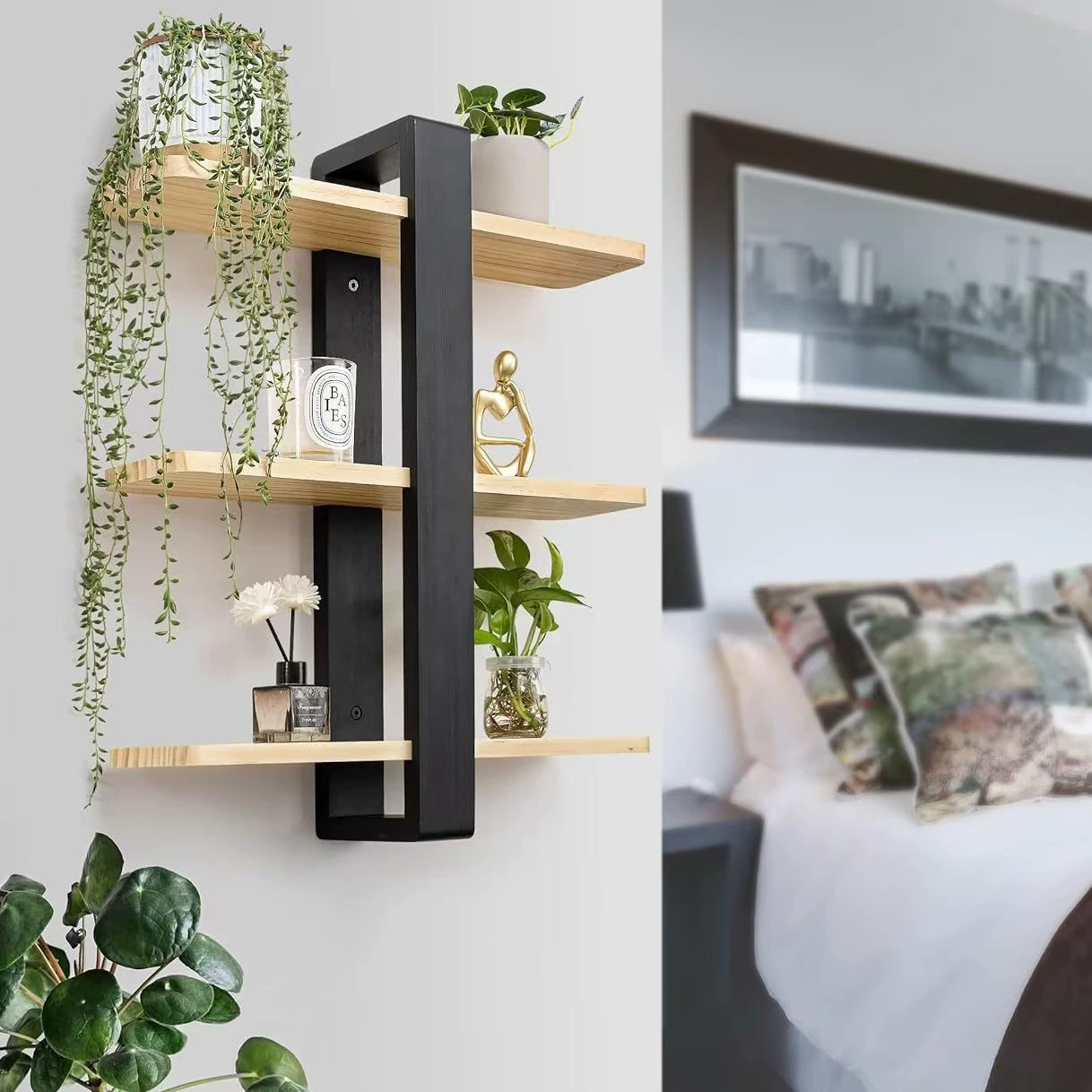 Деревянная полка для хранения, настенная полка для хранения, плавающая перегородка для гостиной, трехслойная деревянная полка для хранения, полка для хранения в домашней комнате