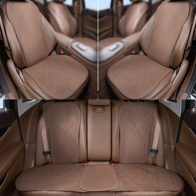 Four Seasons Pad, seat cushion advanced sense half cushion - ultra-thin-and-breathableseven-piece-set-for-the-whole-car-chestnut-brown-clean-labelno-logo