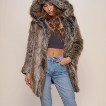 ZNF欧美跨境秋冬人造毛皮草外套卡通可爱兔耳朵中长款狐狸毛大