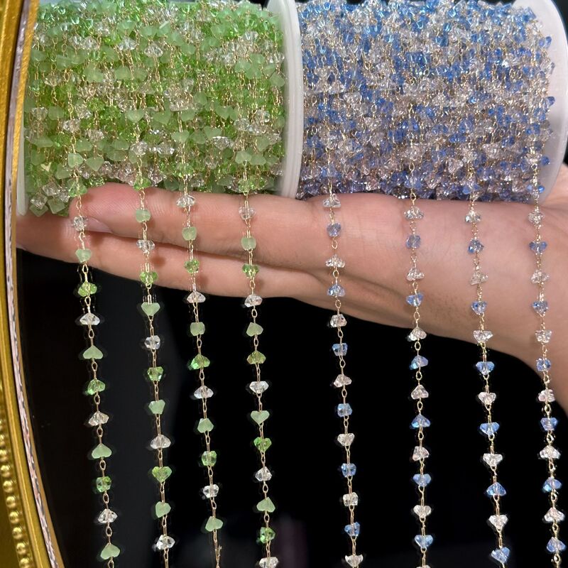 DIY Chain 4mm White and Blue Crystal Bracelet DIY Chain Color-Preserving Hair Accessories Triangle Crystal Tassel Chain