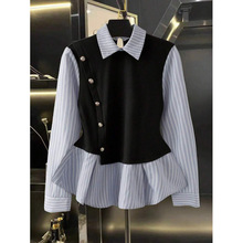 L 34026 Striped Splicing Shirt ����ƴ��Ů�����羳����ͨ