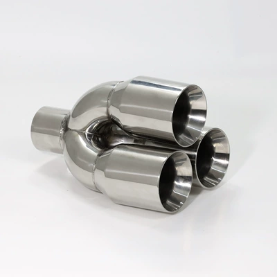 Car modification one outlet three exhaust pipe three outlet pipe modification universal tail throat three outlet tail throat stainless steel tail hood (Exhaust pipe) - 89-flat-weld-edge