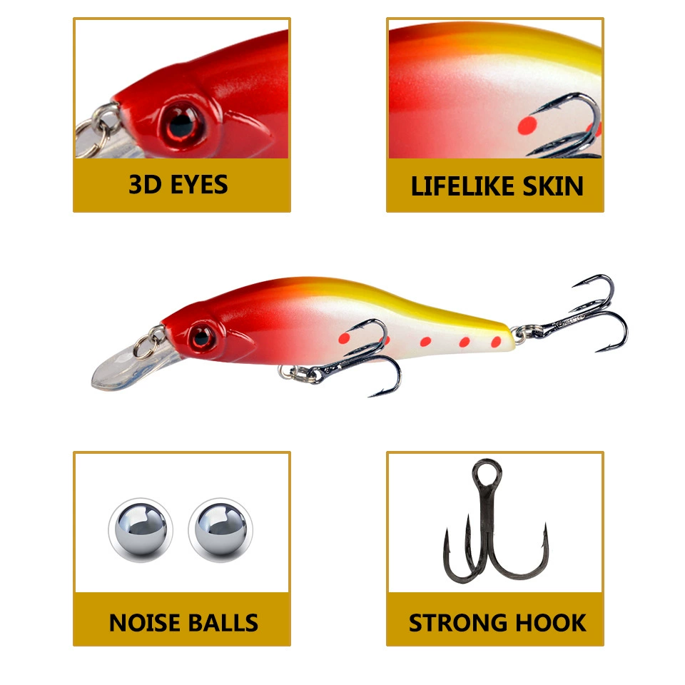 Sinking Minnow Lure, 9.5 cm 11.5 g, #6 Enhanced Hooks, Realistic Sea/Freshwater Bait