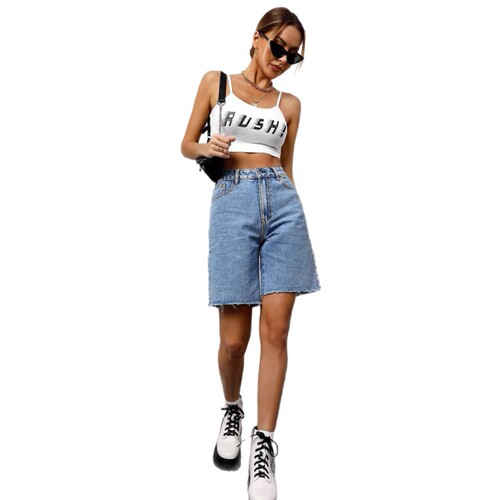 -20278 Trendy Women's Amazon Independent Store Loose Casual Washed Denim Five-Finger Denim Shorts