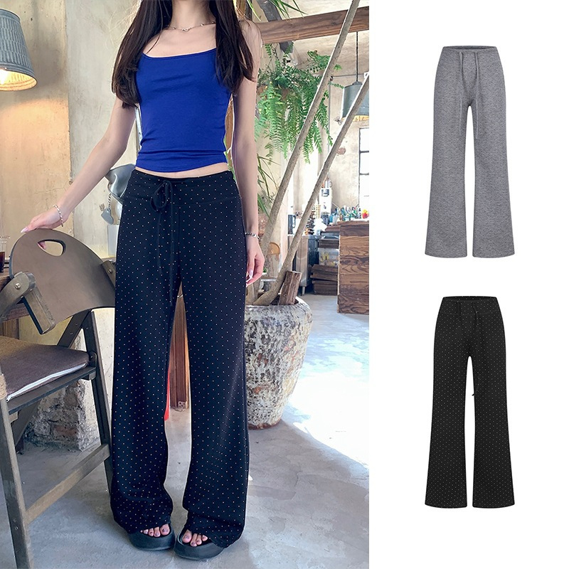 2026 Polka Dot Straight-Leg Sports Pants, Stylish and Cool, High-Waisted, Drapey, Thin Wide-Leg Pants