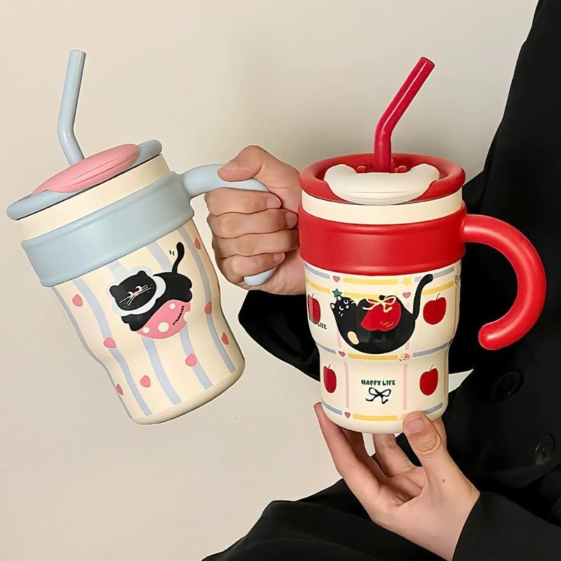 Новая интернет-знаменитость Cup Bingba 700мл изоляционная чашка двойной напиток корейский стиль синий буквы фруктовый напиток молочная чашка