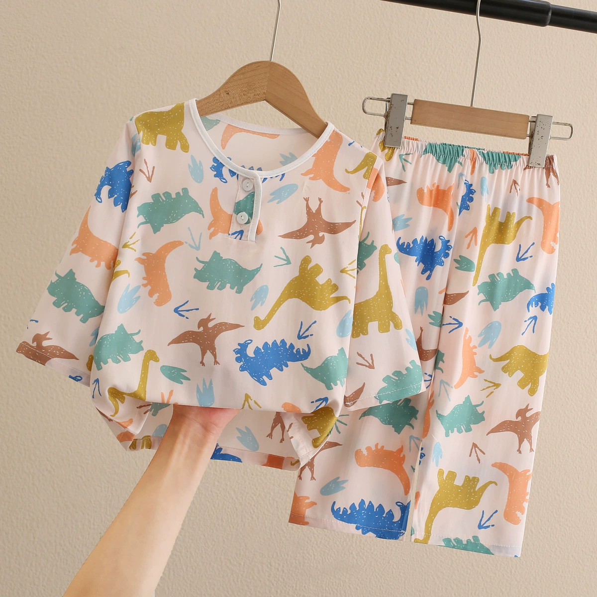 Children's summer pajama for boys — thin long-sleeve, multiple prints, sizes for heights 60–155 cm