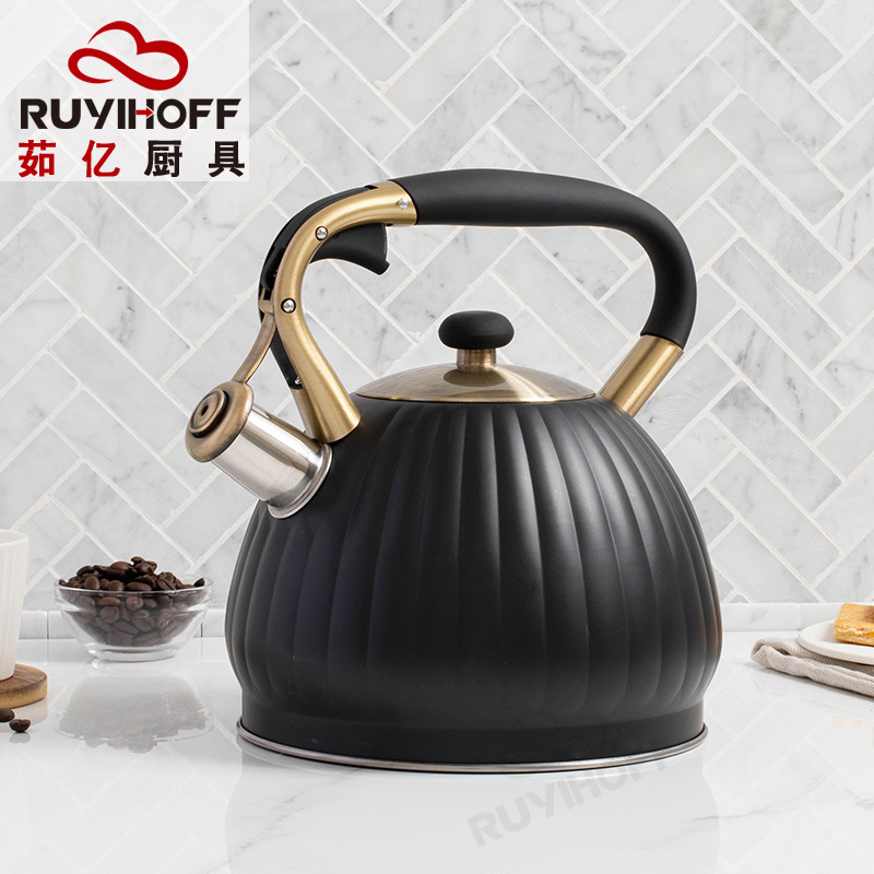 Calabaza negra forma silbato hervidor Camarón piel Amazon transfronteriza utensilios de cocina al por mayor nuevo sonido hervidor 3.5L