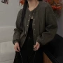 秋冬圆领气质复古夹克