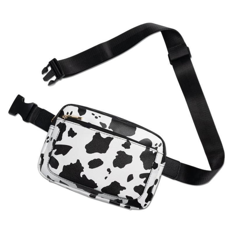 Bolsos de cinturón de impresión de vaca en stock, bolsas de cinturón de mujer en todas partes, bolsas de cinturón de cinturón, cinturón ajustable