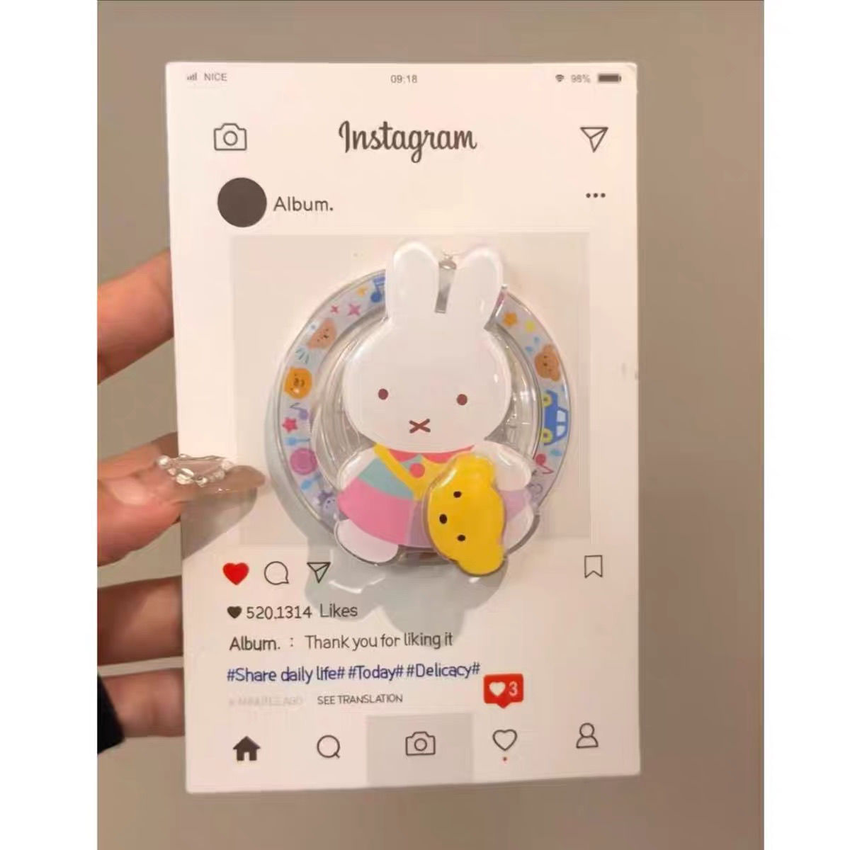Cute Miffy Rabbit Rotating Suitable for Magsafe Mobile Phone Magnetic Lazy Bracket Airbag Telescopic Strong Adsorption for Women