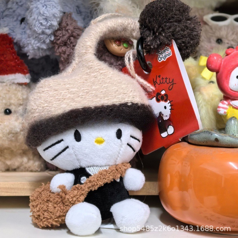 黑色草帽kitty帽宝宝挂件爱心扣公仔玩偶可爱赫本风挂饰钥匙扣|undefined