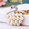 Beads from pearl, swan, golden metal keychain, cute pendant, accessory, Birthday gift, wholesale