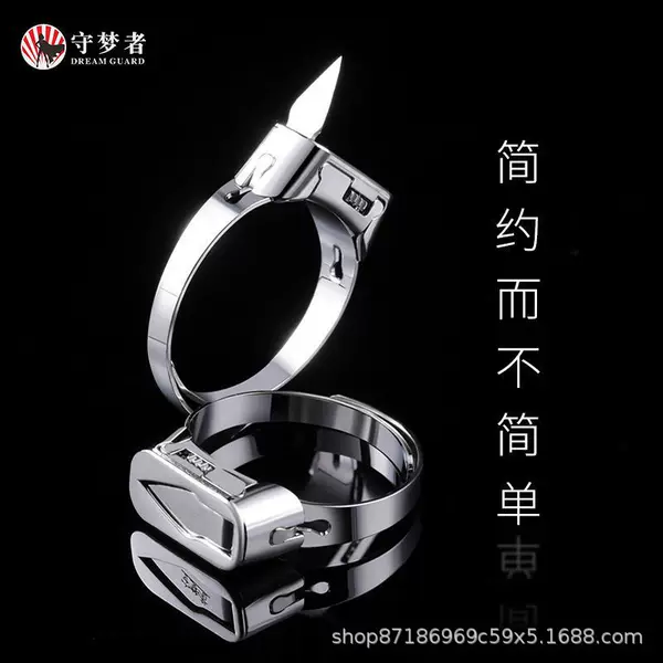 Stainless Steel Ring Simple Hidden Blade Self-Defense Adjustable Open Ring Silver Couple Titanium Steel Ring