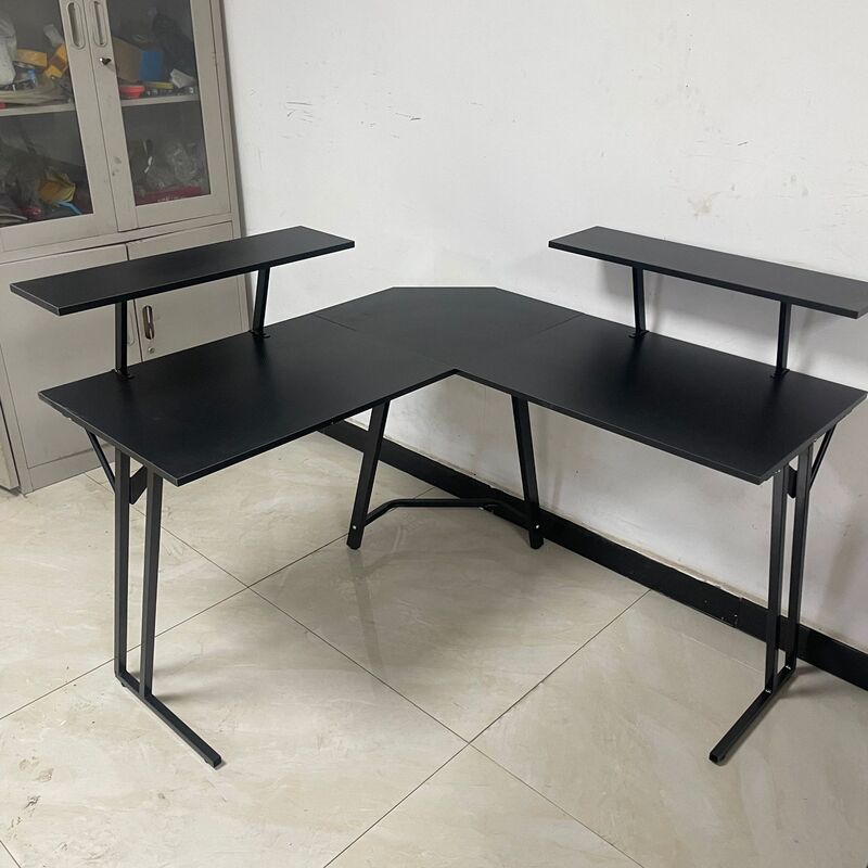 Corner Gaming Table with Double Two-Tier Gaming Table Dual Desktop Monitor Stand Desktop Computer Engineering Desk