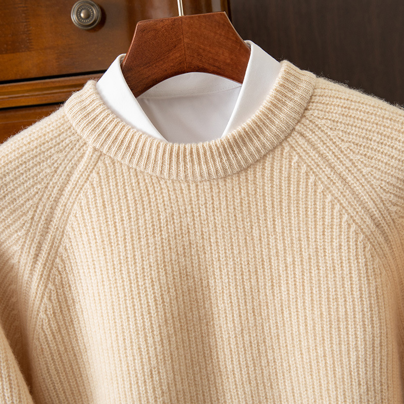 秋冬软糯保暖羊毛衫男加厚纯羊毛元宝针圆领套头韩版青年针织毛衣
