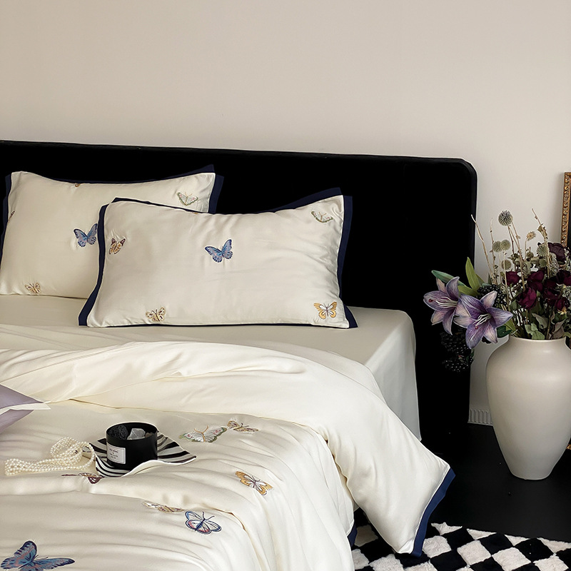 Class A Maternity Grade 100-Count Lenzing Tencel Four-Piece Summer Princess Style Cool Ice Silk Bed Sheet Duvet Cover_voghion.com