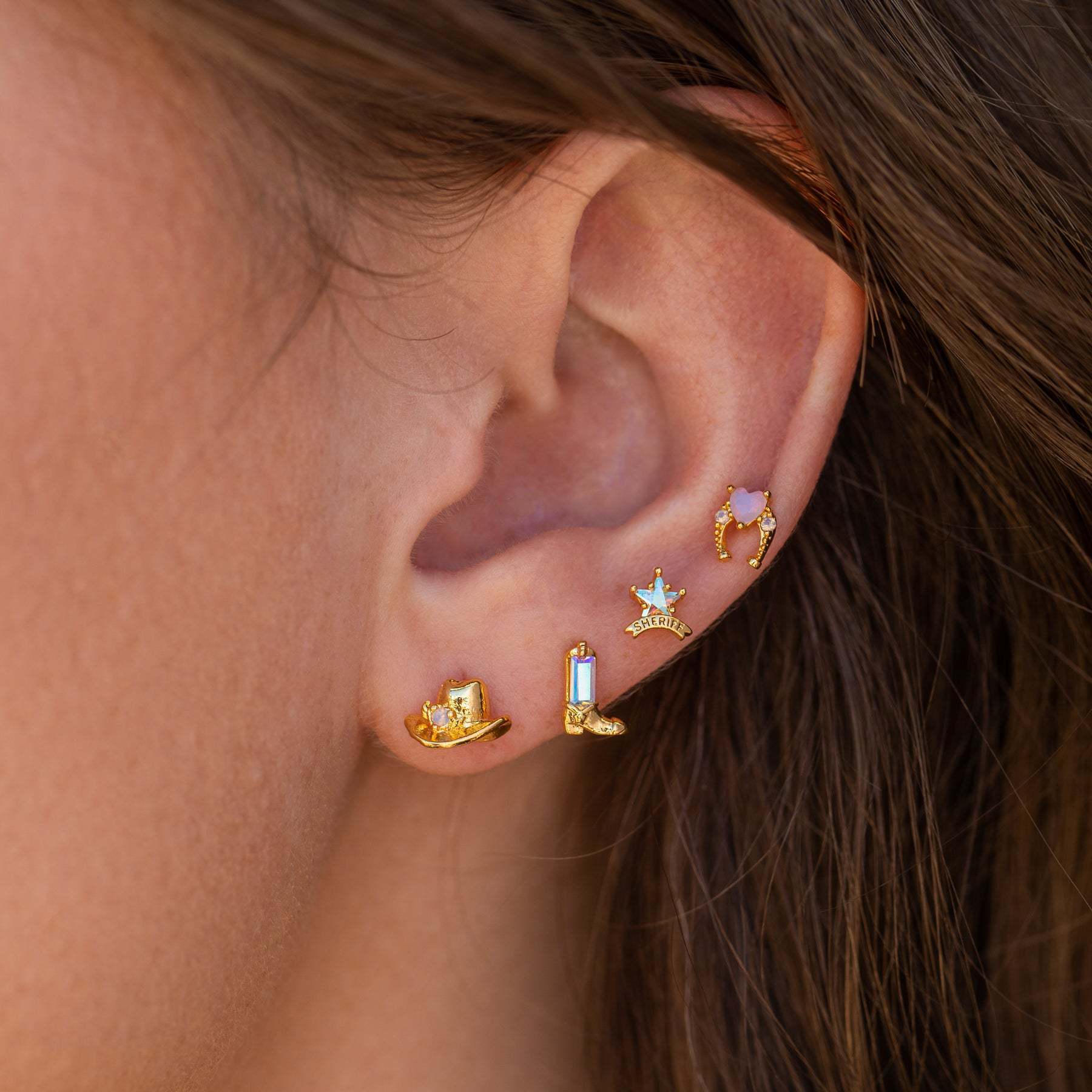 5g Weight Zircon Inlay Material 1 Set Cute Heart Shape Inlay Brass Zircon Ear Studs