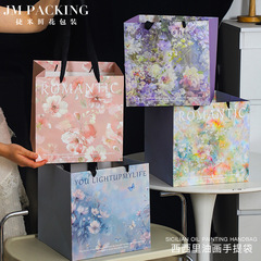 花束包装袋正方形ギフトボックス袋花芸包装材料シチリア油絵風花手提げ袋