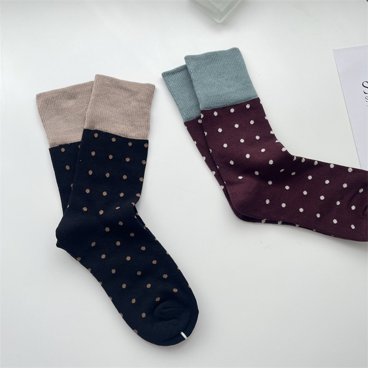 Femmes Style Vintage Bloc De Couleur Pois Coton Crew Socks Une Paire display picture 6