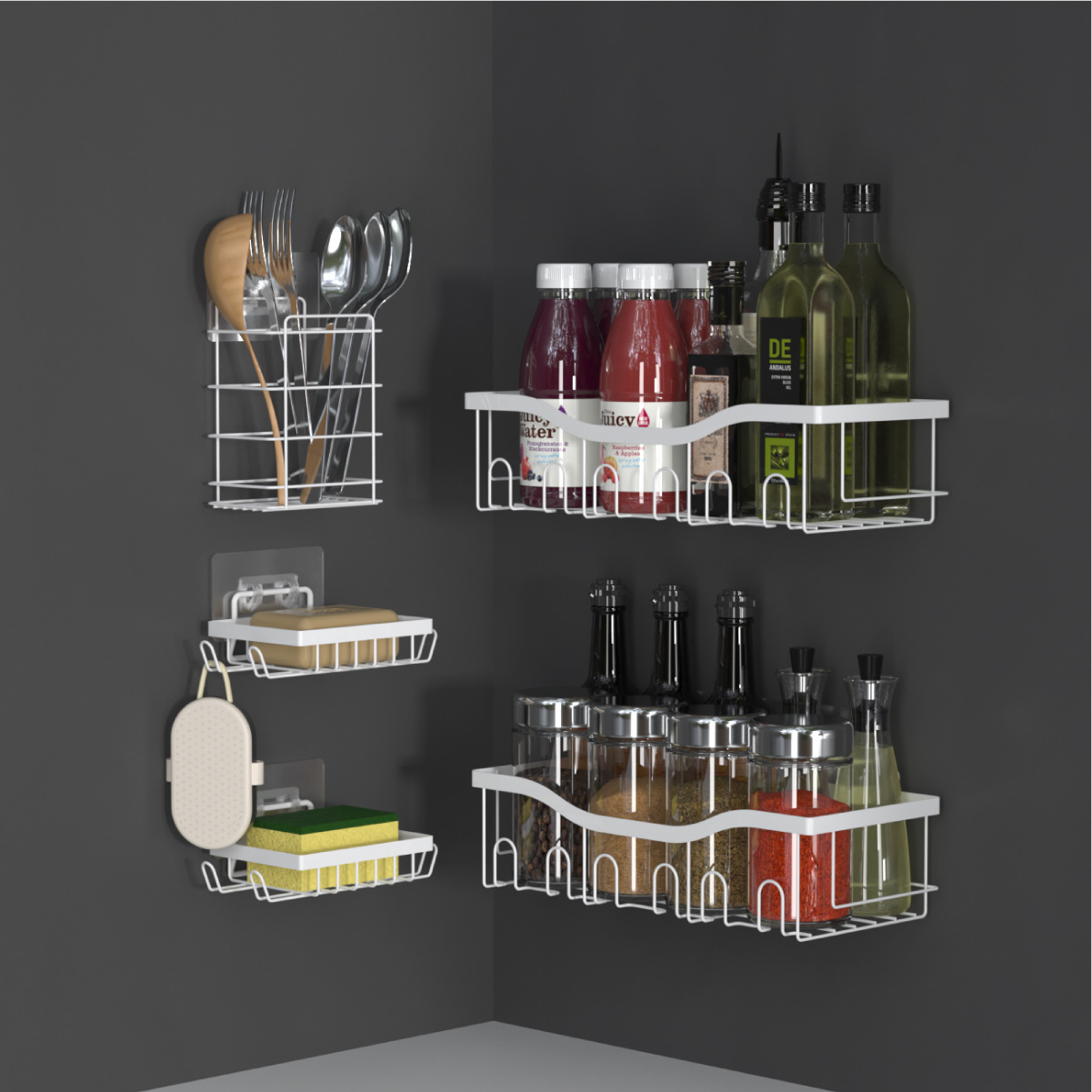 Nuevo conjunto transfronterizo de cinco piezas de baño lavabo lavabo estante de almacenamiento sin perforación estante de pared estante de almacenamiento multifuncional