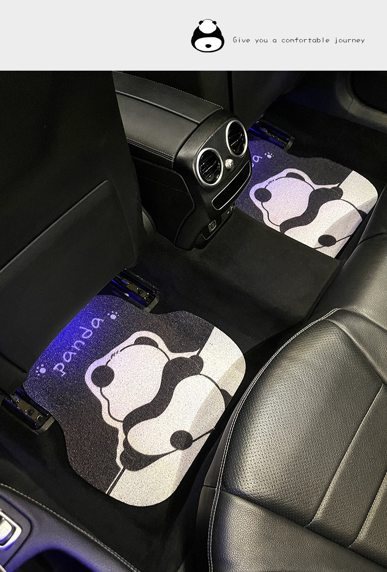 Car Self-Cutting Floor Mats with Wire Loops, Mud-Scraping, Anti-Slip, Cartoon Panda Design, Simple Floor Mats, Universal Car Floor Mats, Four-Piece Set