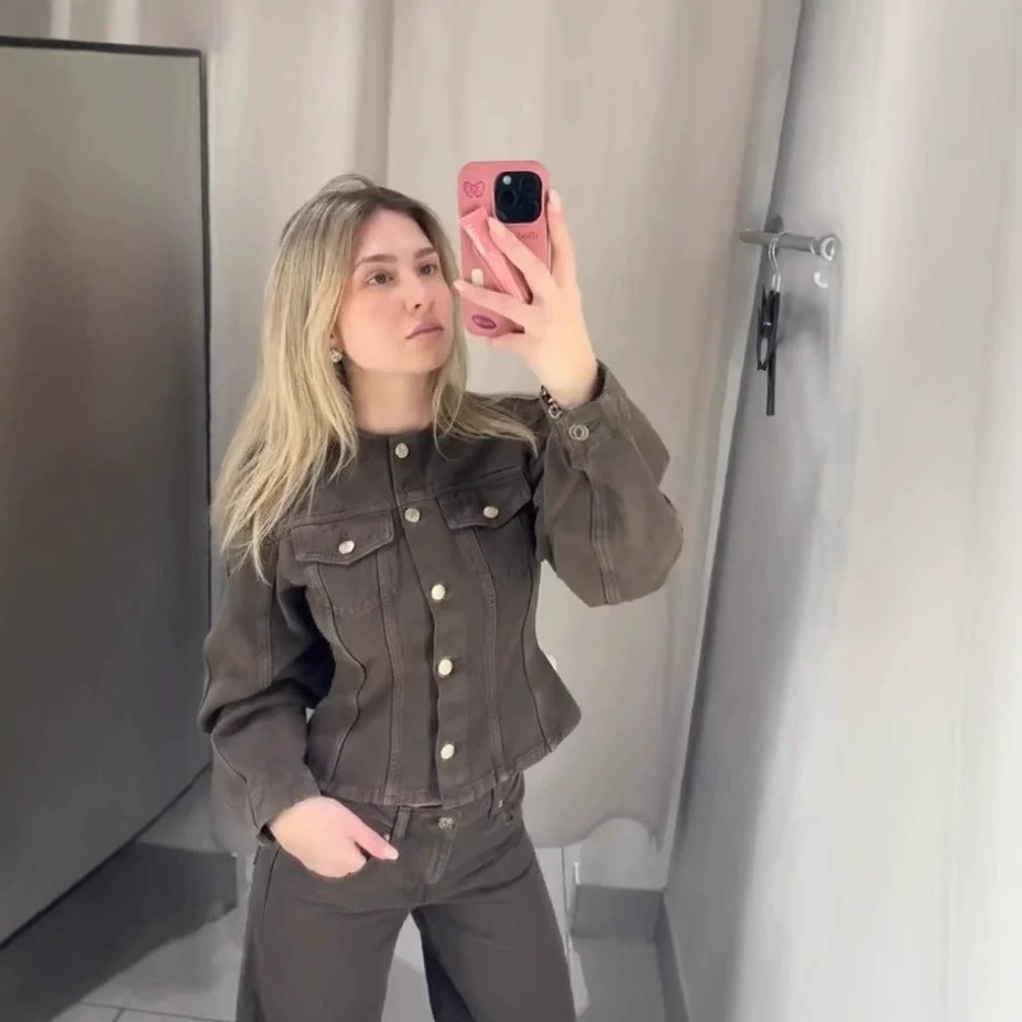 Трансграничная европейская и американская женская одежда AliExpress INS взрывная мода ретро тонкое джинсовый костюм с широкими брюками