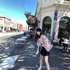aaaaxbbb 玫瑰茶渍 巴恩风两色拼接领外套女宽松廓形口袋显瘦上衣