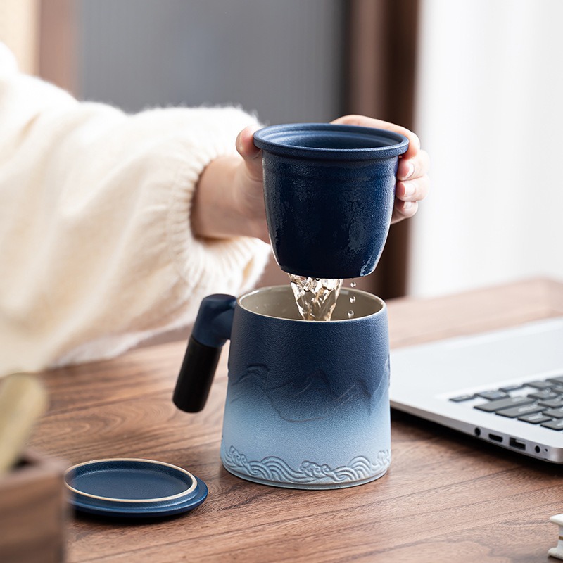 山海水功夫旅行茶具戶外喝茶杯輕奢陶瓷杯套裝便攜收納包快客杯