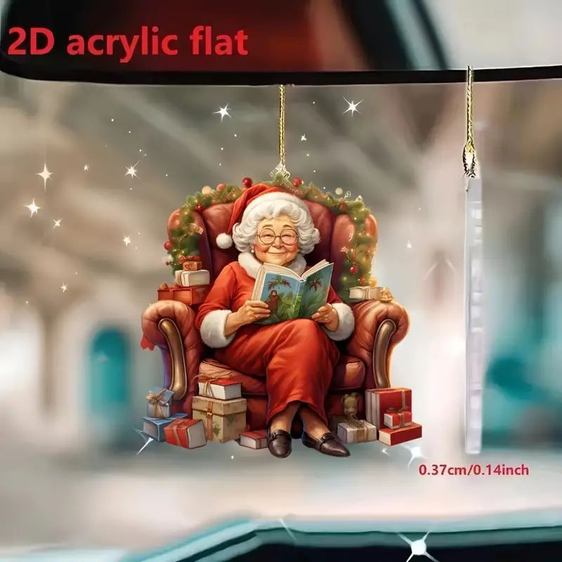 Creativo nuevo colgante navideño de Papá Noel acrílico plano transfronterizo automóvil espejo retrovisor interior decoración colgante image 4