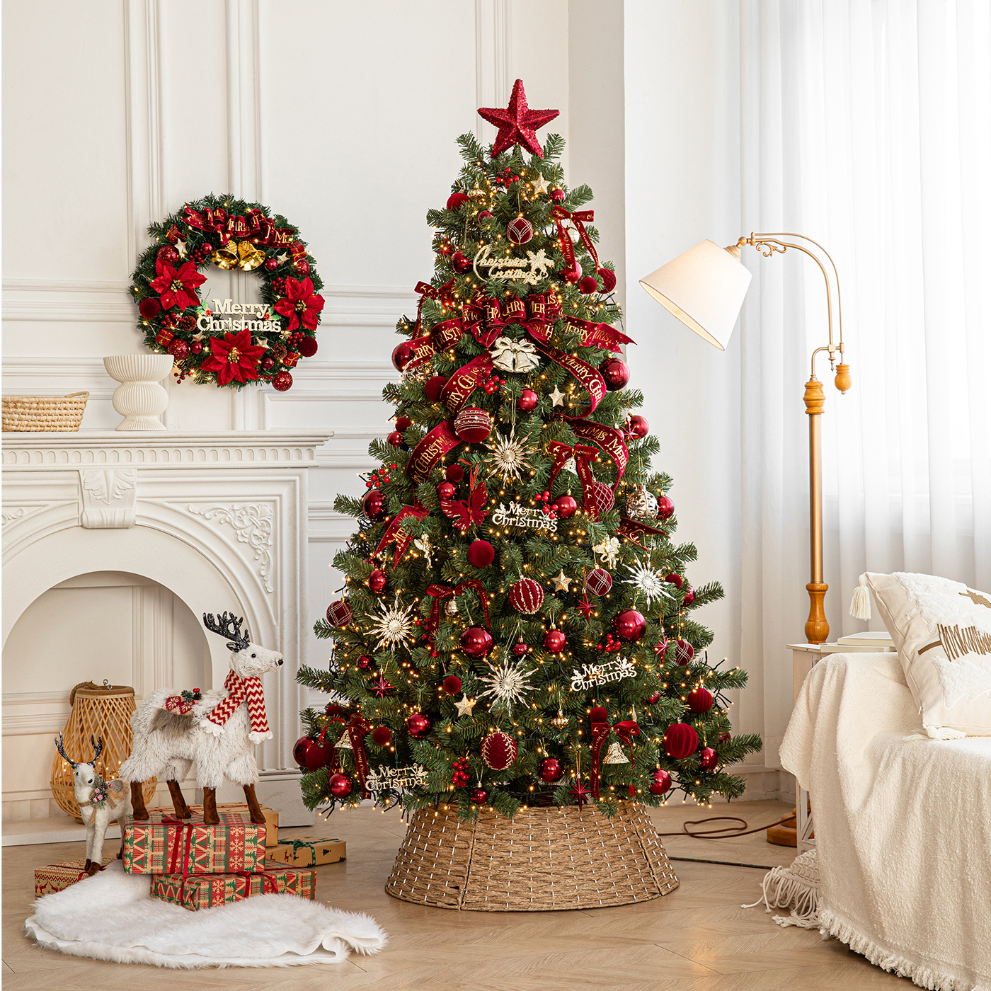 Arco de lujo árbol de Navidad con iluminación de gran tamaño cifrado paquete de suelo árbol simulación decoración de Navidad