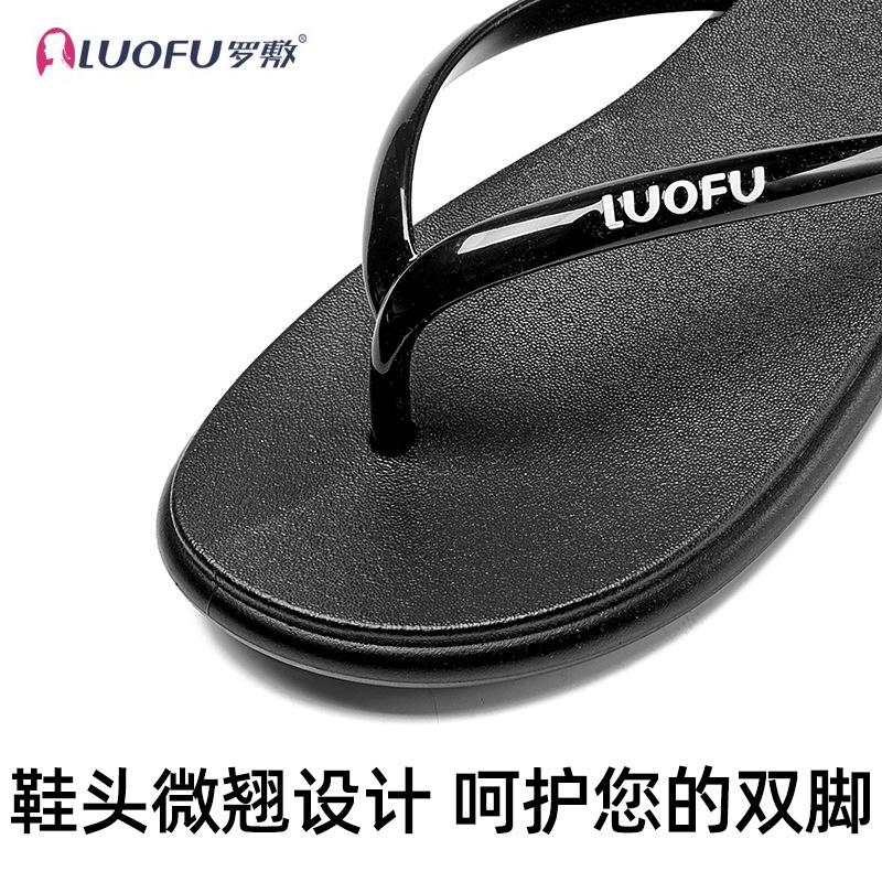 Rofu flip-flops verano de las mujeres al aire libre negro flip-flop antideslizante baño Baño playa madera contrachapada zapatos de natación