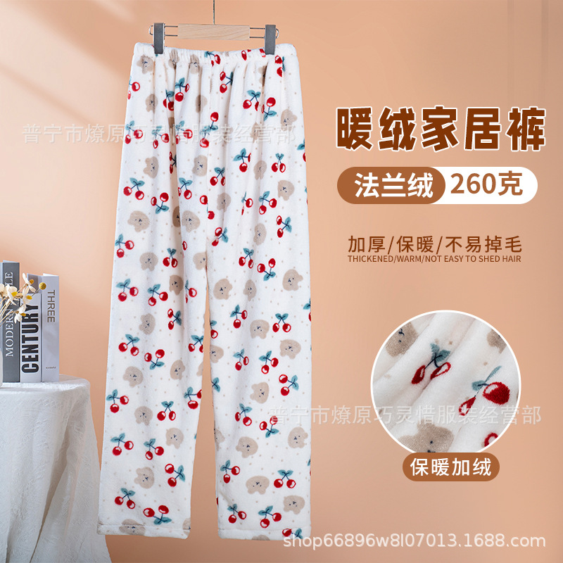 Pantalones de pijama de franela de coral de dibujos animados, pantalones de pijama de hombre, pantalones de invierno de otoño de mujer, pantalones caseros
