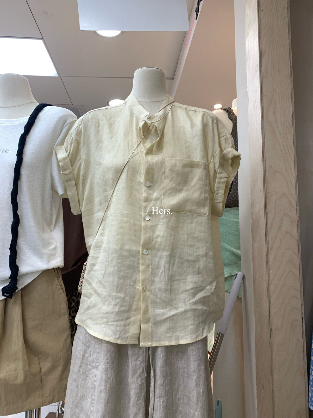 Áo sơ mi nữ tay ngắn cổ tròn chất liệu ramie phong cách tối giản — màu đen, Sữa vàng, màu hồng, màu mơ chi tiết 26