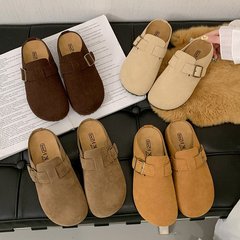 现货磨砂皮一脚蹬软底勃肯拖鞋2025森系新古懒人厚底包头半拖鞋女