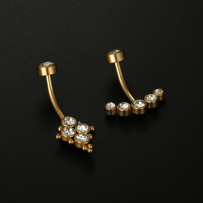 PVD Coated Gold Plating Process Streetwear Geometric Stainless Steel Inlay Zircon Belly Ring