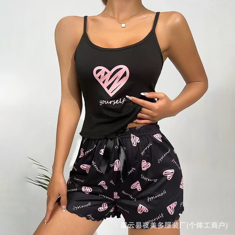 Cross-Border Customized Popular Pajamas Milk Silk Four-Season Thin Simple Home Clothes Women's Sexy Printed Pajamas Women's Models Cross-Border Customized Popular Pajamas Milk Silk Four-Season Thin Simple Home Clothes Women's Sexy Printed Pajamas Women's Models