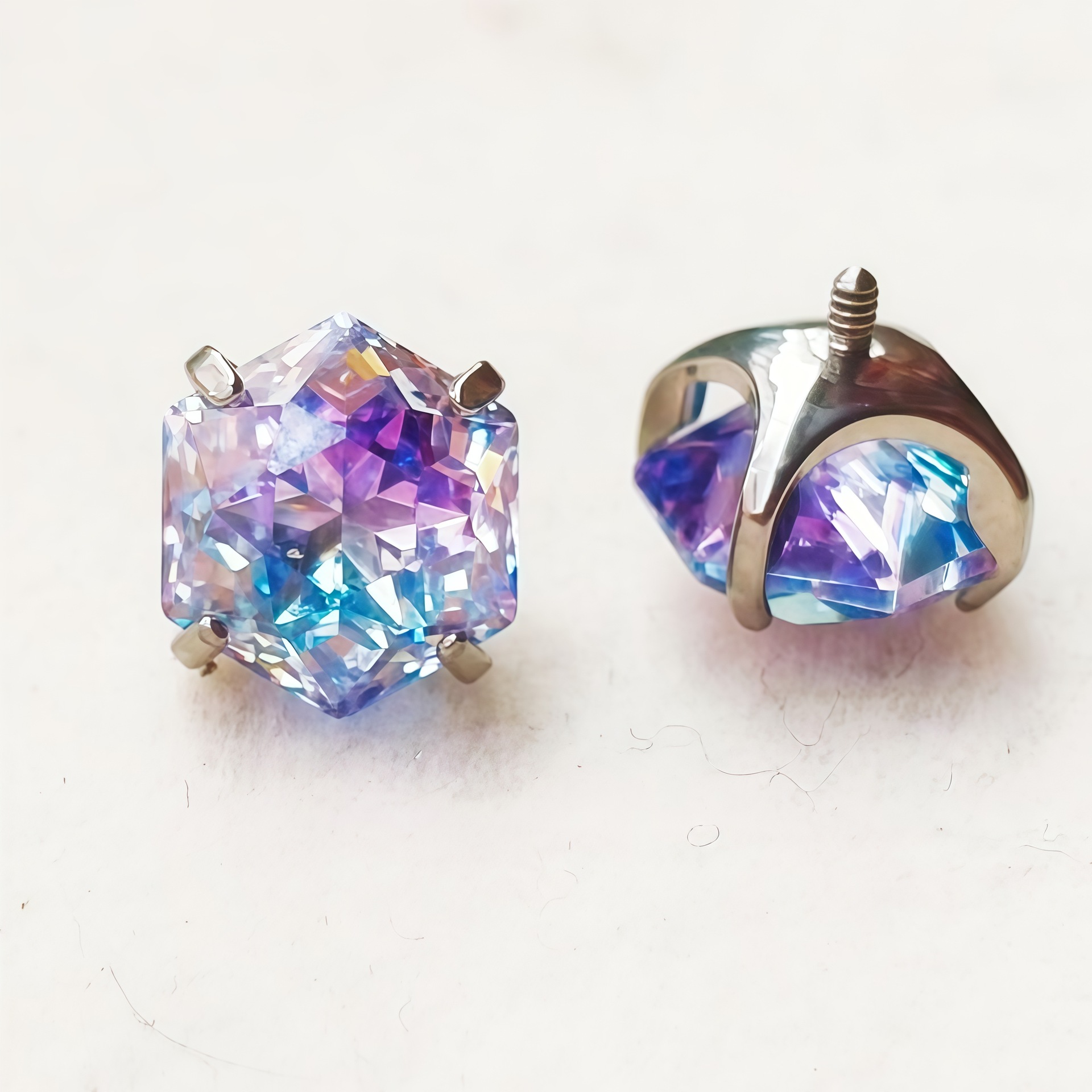 Titanium Alloy Gradient Color Plated Round-Bottomed Super Shiny Queen-Cut Hexagram-Cut Zirconia Stud Earrings for Cartilage detail image 8