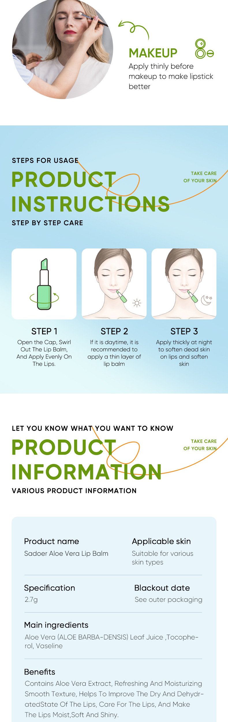 SADOER All Aloe lipstick Nourishing, Refreshing, Moisturizing and Repairing_voghion.com