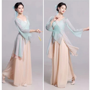 Ancient Style Dance Clothing, Classical Dance Clothing, Women's Elegant Practice Clothing, Style Art Exam Dance Performance Clothing Suit, Short Gauze Clothing