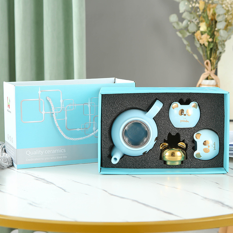 Lindo de dibujos animados Flor de cerámica juego de té imprimible logo Amazon dedicado Panda juego de té taza juego de regalo traje