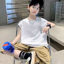 童装无袖2025夏季韩版新款中大童印花儿童打底衫男童休闲背心T恤