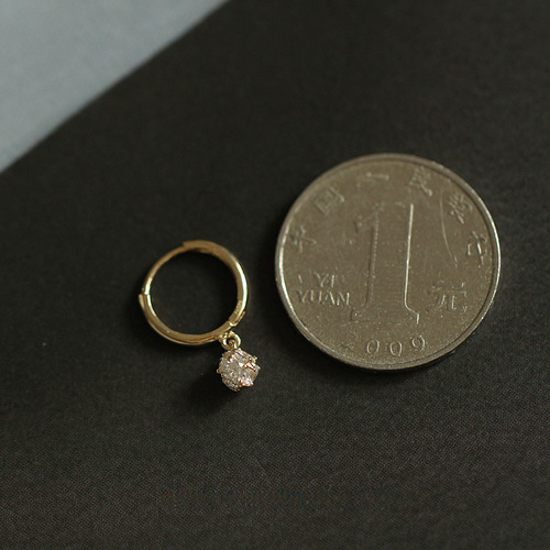 Shining ball S925 silver plated 14K gold earrings zircon temperament simple small earrings sterling white fungus buckle ear bone ring