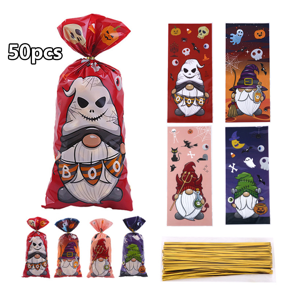 50个万圣节小矮人OPP平口袋派对糖果包装袋送金丝带节日糖果袋